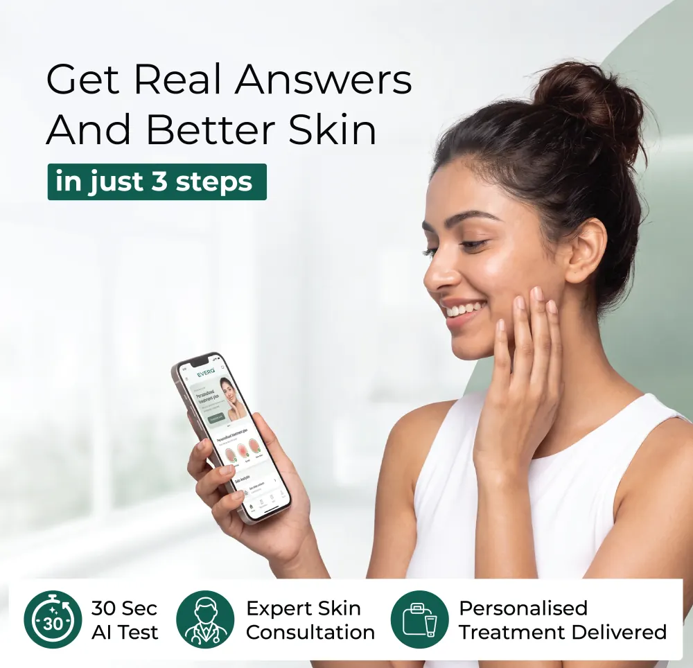 Get real answers and clear skin in 3 steps: a 30-second AI skin test, expert dermatologist consultation, and personalised treatment delivered.